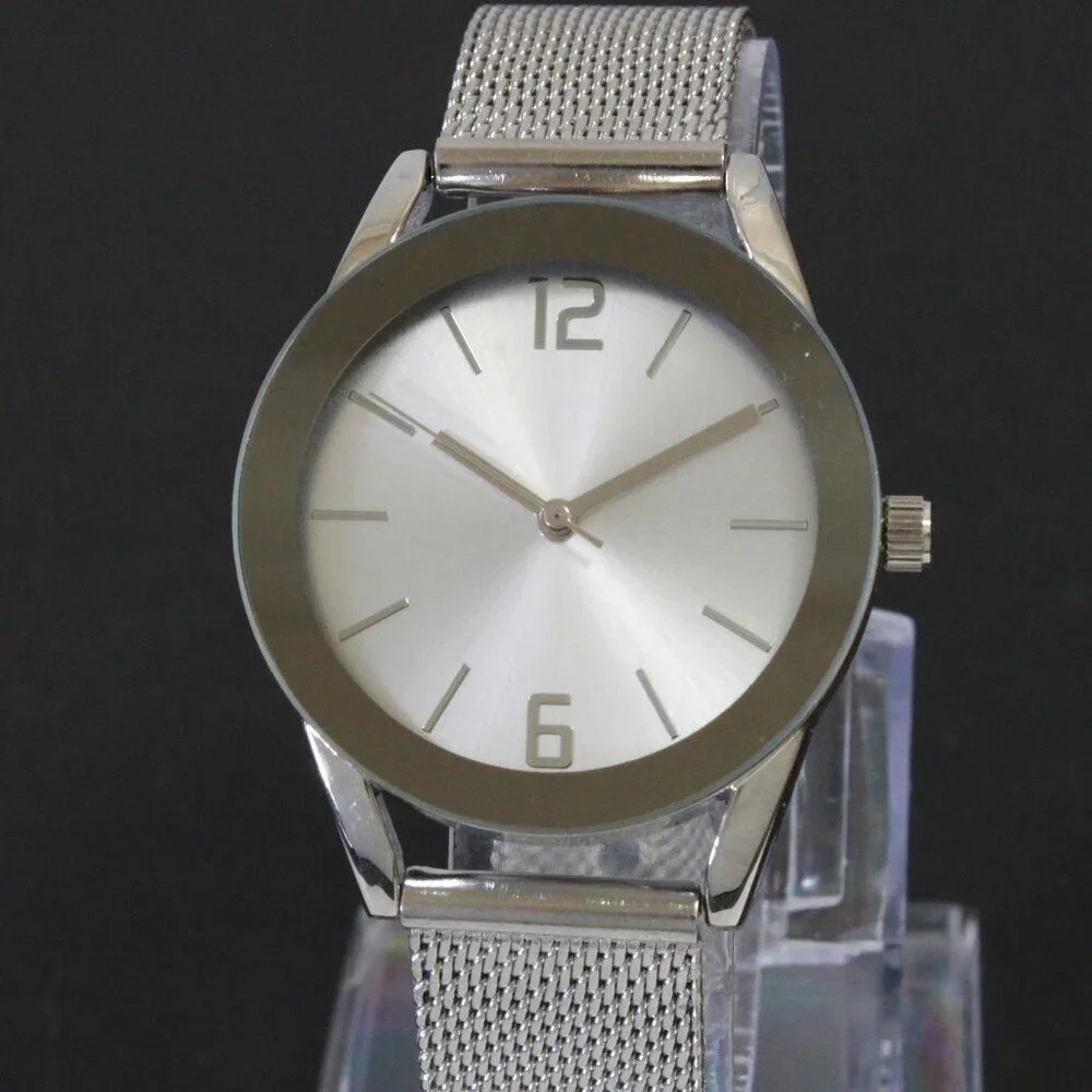 Accutime Ladies Quartz Watch Silver Tone With Wire Milanese Bracelet 34mm